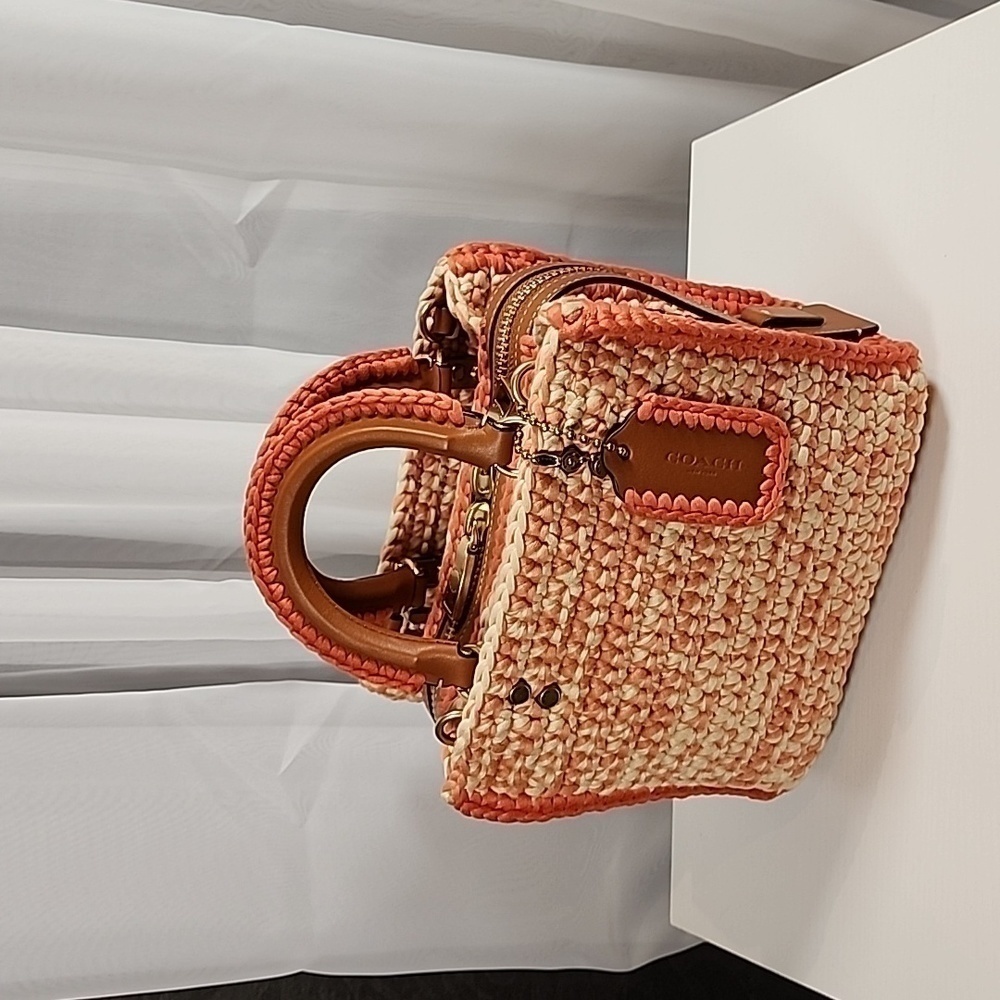 Coach Orange and Cream Woven Straw Tote - Picture 2 of 16
